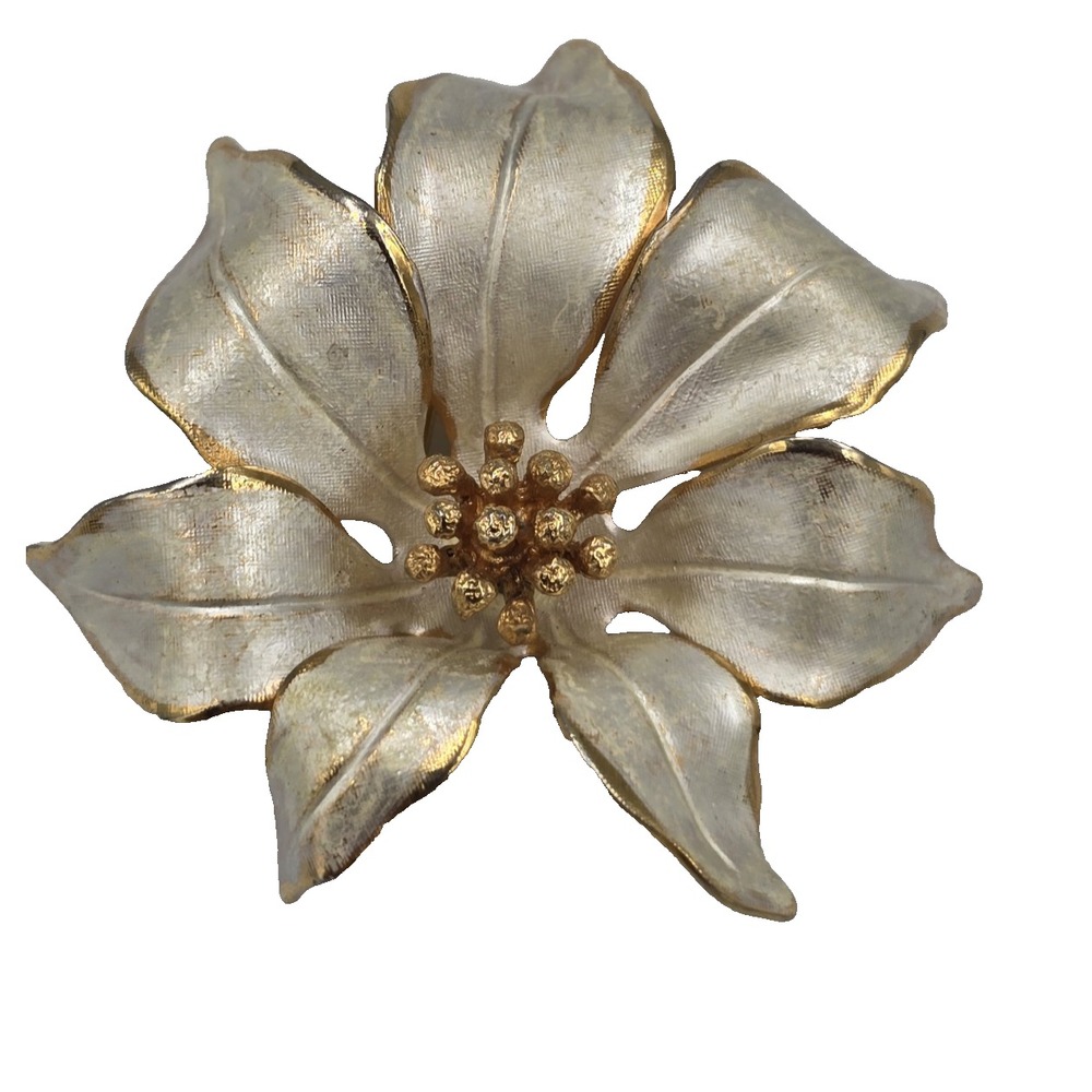 Vintage Cerrito Flower Brooch‎ Giovani Antonio Enamel Pin Goldtone Poinsettia